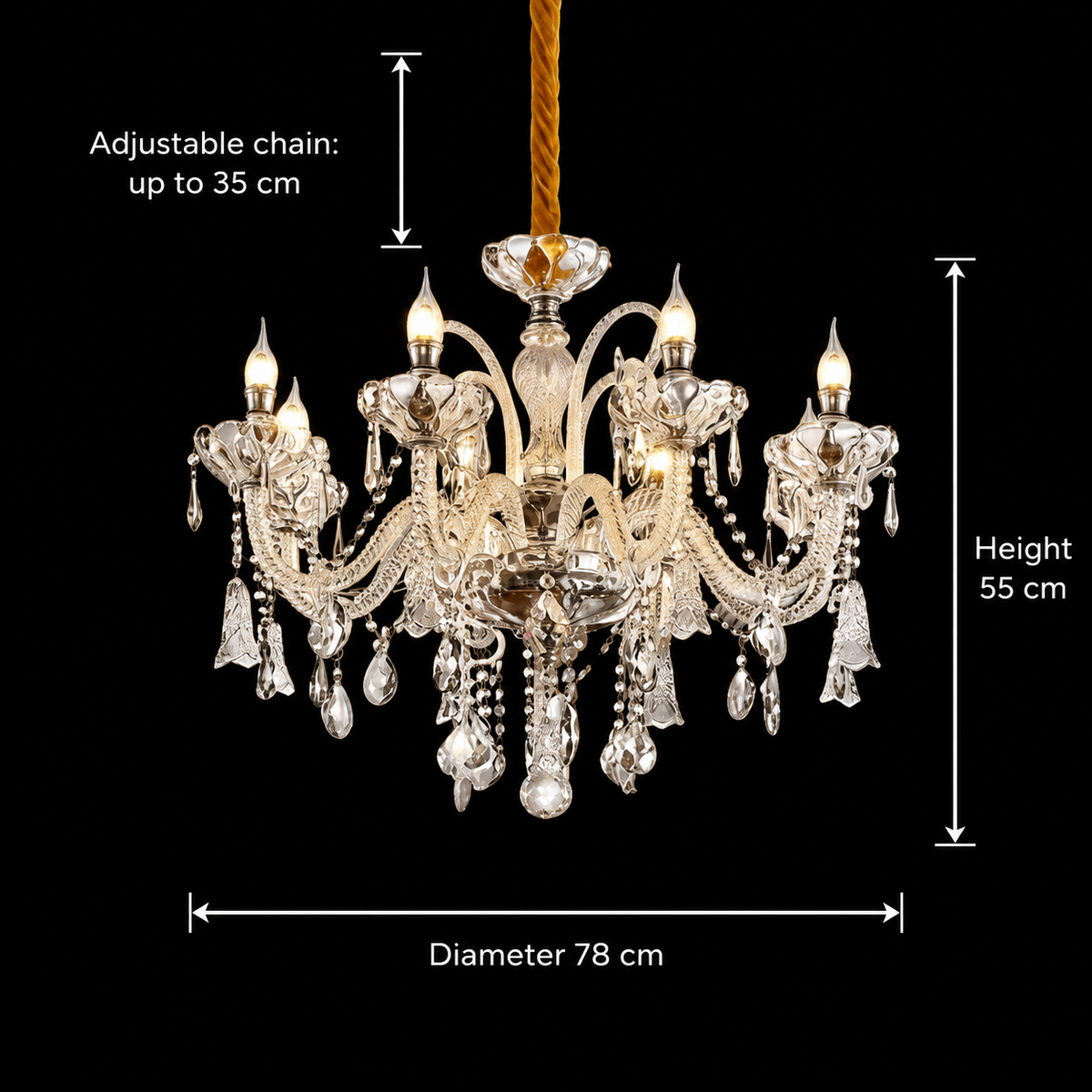 Crystal Chandelier 8xE14, D78cm, Silver, Adjustable Height, Metal and Crystal Crystal Chandeliers Default Title Alessandro Design