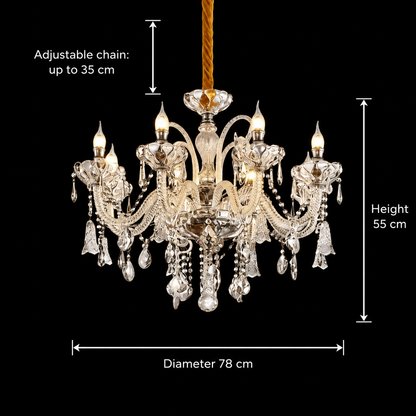 Crystal Chandelier 8xE14, D78cm, Silver, Adjustable Height, Metal and Crystal Crystal Chandeliers Default Title Alessandro Design