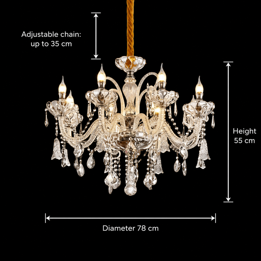 Crystal Chandelier 8xE14, D78cm, Silver, Adjustable Height, Metal and Crystal Crystal Chandeliers Default Title Alessandro Design