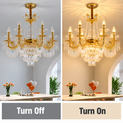 Crystal Chandelier 9xE14, D68cm, Shiny Gold, Adjustable Height, Metal and Crystal