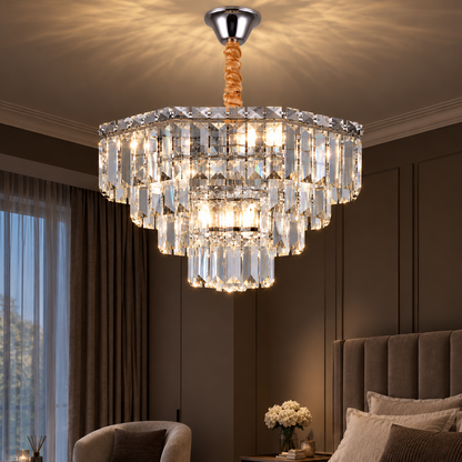 ADAMA Eleganza Crystal Chandelier, 7x E14, Diameter 50cm, Shiny Chrome, Adjustable Height