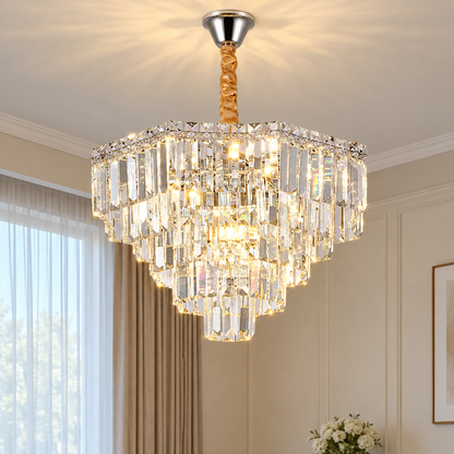 ADAMA Magno Crystal Chandelier, 10x E14, Diameter 60cm, Shiny Chrome, Adjustable Height