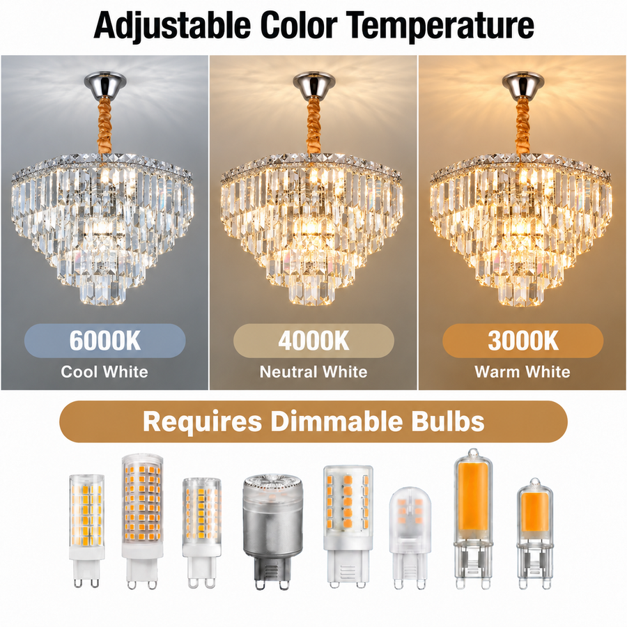 ADAMA Magno Crystal Chandelier, 10x E14, Diameter 60cm, Shiny Chrome, Adjustable Height
