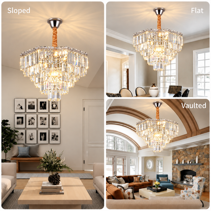 ADAMA Magno Crystal Chandelier, 10x E14, Diameter 60cm, Shiny Chrome, Adjustable Height