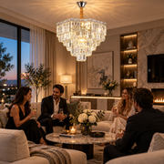 ADAMA Magno Crystal Chandelier, 10x E14, Diameter 60cm, Shiny Chrome, Adjustable Height