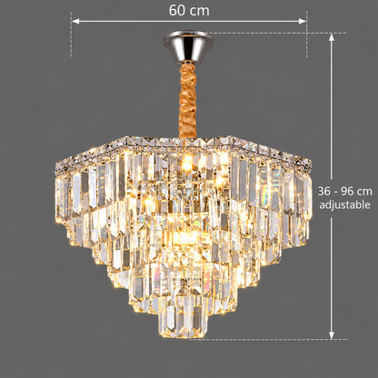 ADAMA Magno Crystal Chandelier, 10x E14, Diameter 60cm, Shiny Chrome, Adjustable Height