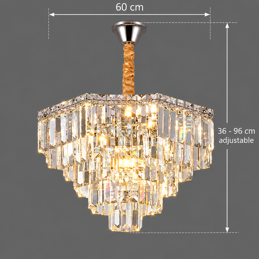 ADAMA Magno Crystal Chandelier, 10x E14, Diameter 60cm, Shiny Chrome, Adjustable Height