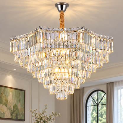 ADAMA Regalis Crystal Chandelier, 14x E14, Diameter 80cm, Shiny Chrome, Adjustable Height