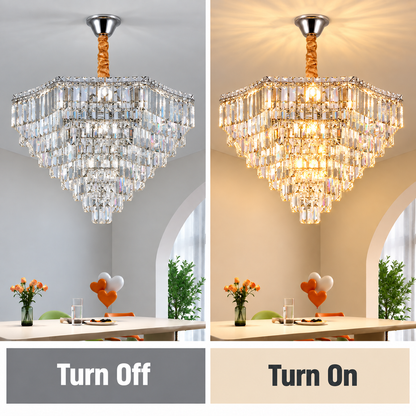 ADAMA Regalis Crystal Chandelier, 14x E14, Diameter 80cm, Shiny Chrome, Adjustable Height