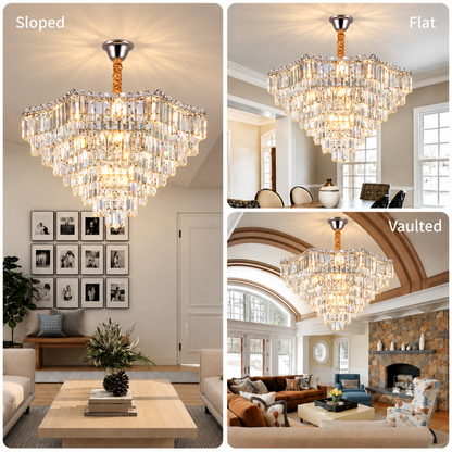 ADAMA Regalis Crystal Chandelier, 14x E14, Diameter 80cm, Shiny Chrome, Adjustable Height