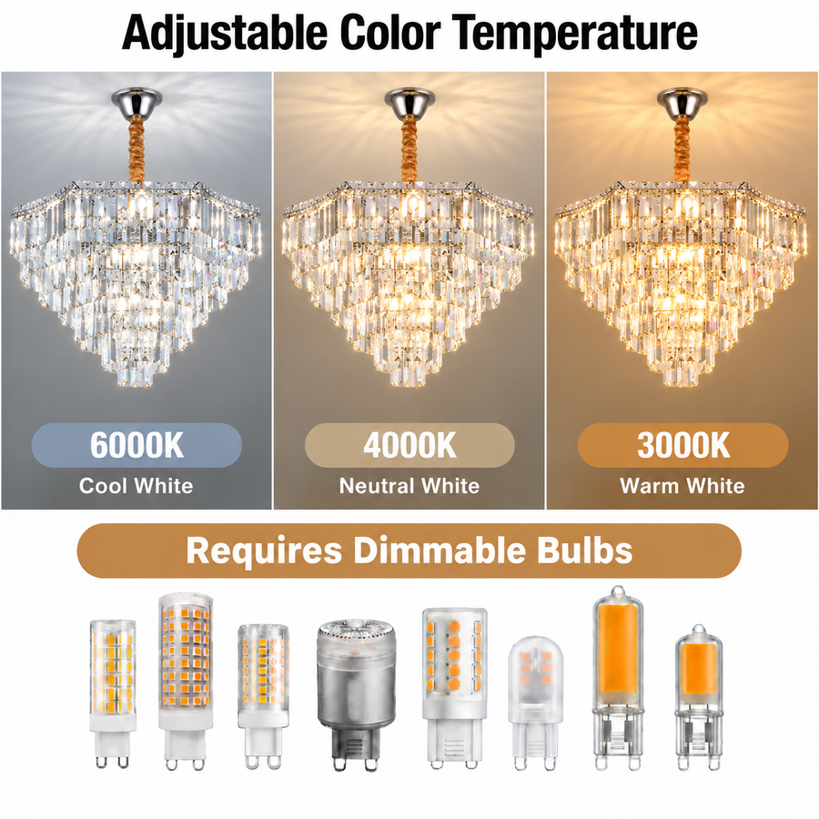 ADAMA Regalis Crystal Chandelier, 14x E14, Diameter 80cm, Shiny Chrome, Adjustable Height