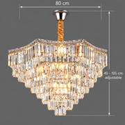 ADAMA Regalis Crystal Chandelier, 14x E14, Diameter 80cm, Shiny Chrome, Adjustable Height