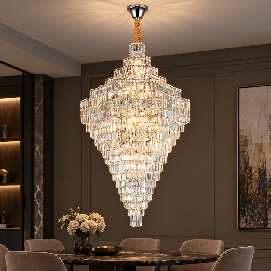 Crystal Chandelier ADAMA Titania, 60x E14, Diameter 135cm, Shiny Chrome, Adjustable Height