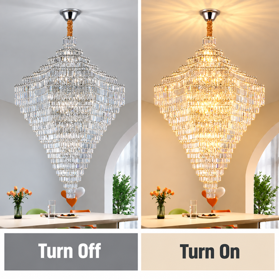 Crystal Chandelier ADAMA Titania, 60x E14, Diameter 135cm, Shiny Chrome, Adjustable Height