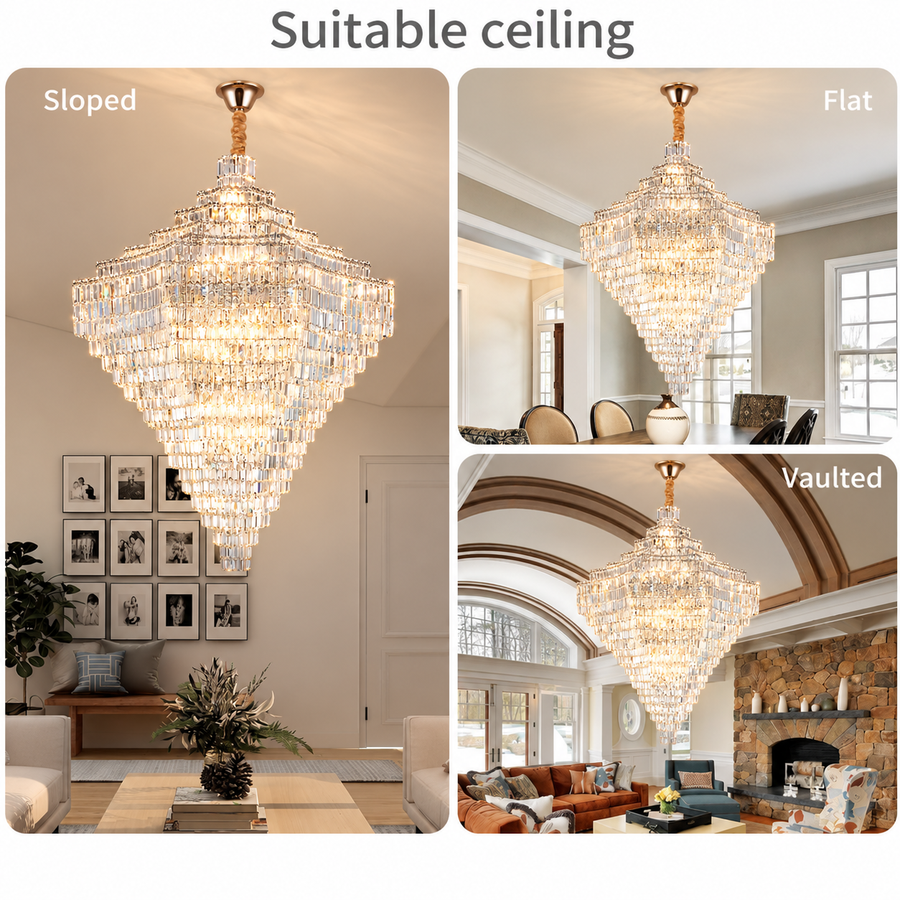 Crystal Chandelier ADAMA Titania, 60x E14, Diameter 135cm, Shiny Chrome, Adjustable Height