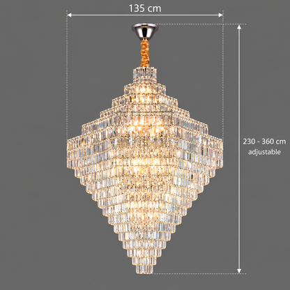 Crystal Chandelier ADAMA Titania, 60x E14, Diameter 135cm, Shiny Chrome, Adjustable Height
