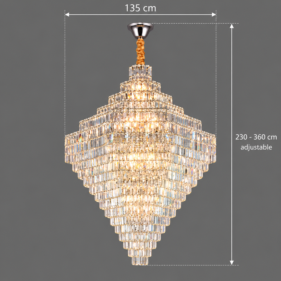Crystal Chandelier ADAMA Titania, 60x E14, Diameter 135cm, Shiny Chrome, Adjustable Height