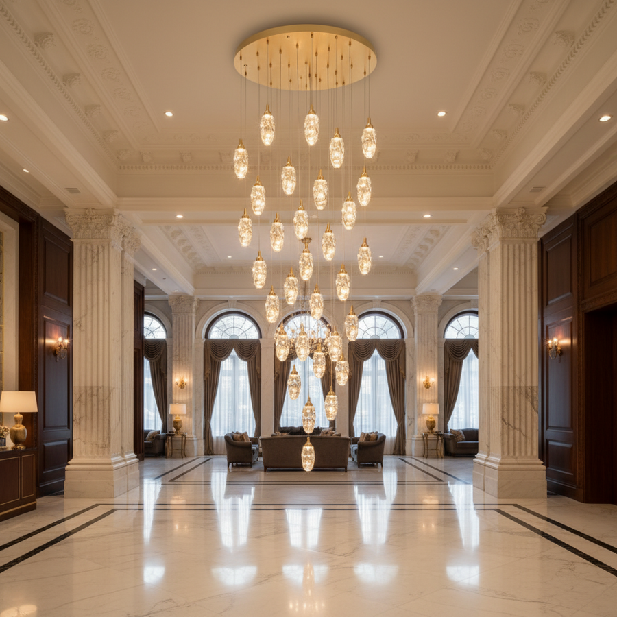 Suspended Crystal LED Chandelier, Justinian, Diameter 60cm, Adjustable Height, Gold, Metal and Crystal