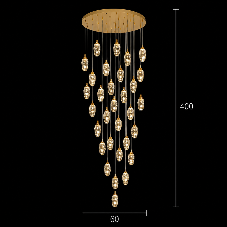 Suspended Crystal LED Chandelier, Justinian, Diameter 60cm, Adjustable Height, Gold, Metal and Crystal
