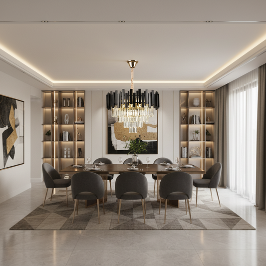 Crystal Chandelier BLOIS Eleganza 8xE14, Diameter 49cm, Black, Adjustable Height