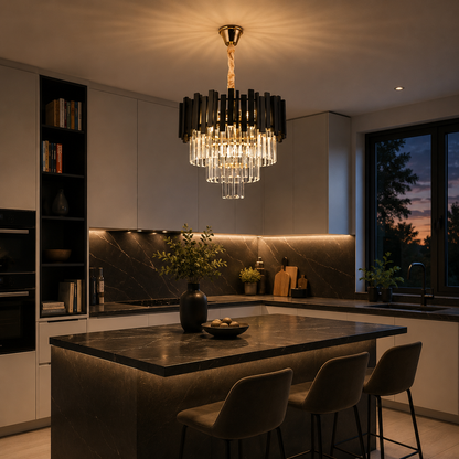 Crystal Chandelier BLOIS Nobile 5xE14, Diameter 40cm, Black, Adjustable Height