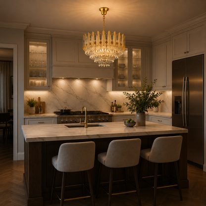 Crystal Chandelier BUCKINGHAM Eleganza 8x E14, Diameter 50cm, Shiny Gold, Adjustable Height