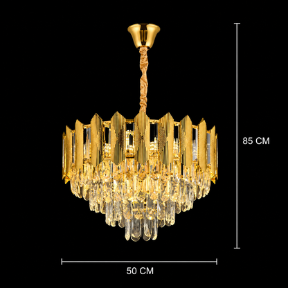 Crystal Chandelier BUCKINGHAM Eleganza 8x E14, Diameter 50cm, Shiny Gold, Adjustable Height