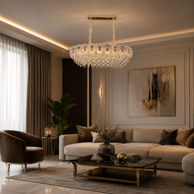 Crystal Chandelier DONNO Supremo, 90x34cm, 11xE14, Adjustable Height, Metal and Crystal, Gold