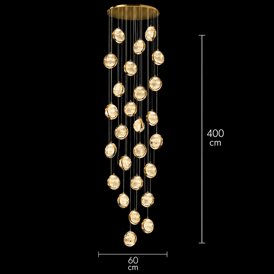 Suspended Crystal LED Chandelier, Justinian, Diameter 60cm, Adjustable Height, Gold, Metal and Crystal