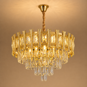 Crystal Chandelier HAMPTON Elegance 8x E14, Diameter 49cm, Shiny Gold, Adjustable Height