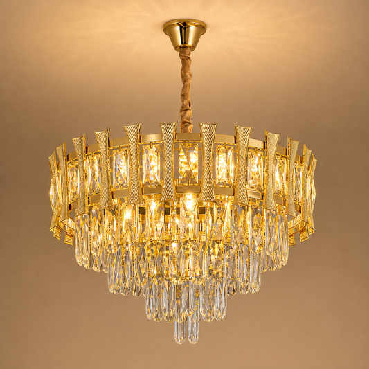 Crystal Chandelier HAMPTON Elegance 8x E14, Diameter 49cm, Shiny Gold, Adjustable Height