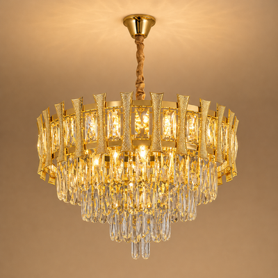 Crystal Chandelier HAMPTON Elegance 8x E14, Diameter 49cm, Shiny Gold, Adjustable Height