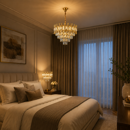 Crystal Chandelier HAMPTON Nobile 5xE14, Diameter 40cm, Shiny Gold, Adjustable Height