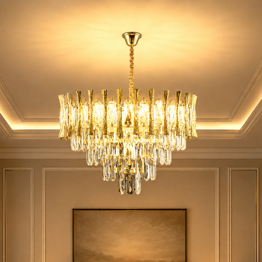 Crystal Chandelier HAMPTON Nobile 5xE14, Diameter 40cm, Shiny Gold, Adjustable Height