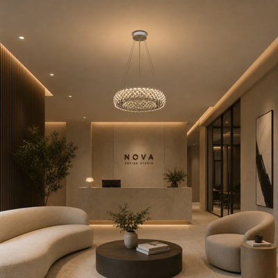 Crystal Chandelier KALTO Eleganza, 106W, Adjustable Height, Metal and Crystal, Shiny Chrome