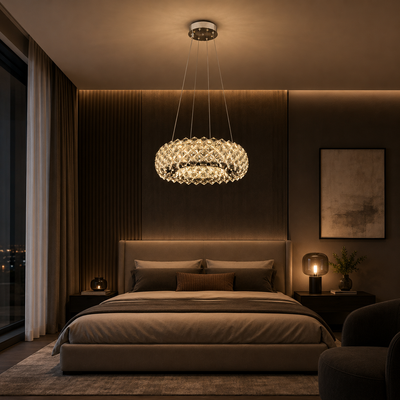 KALTO Nobile Crystal Chandelier, 72W, Adjustable Height, Metal and Crystal, Shiny Chrome