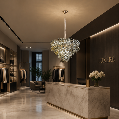 KRAN Magno Crystal Chandelier, 12xE14, Adjustable Height, Metal and Crystal, Gold