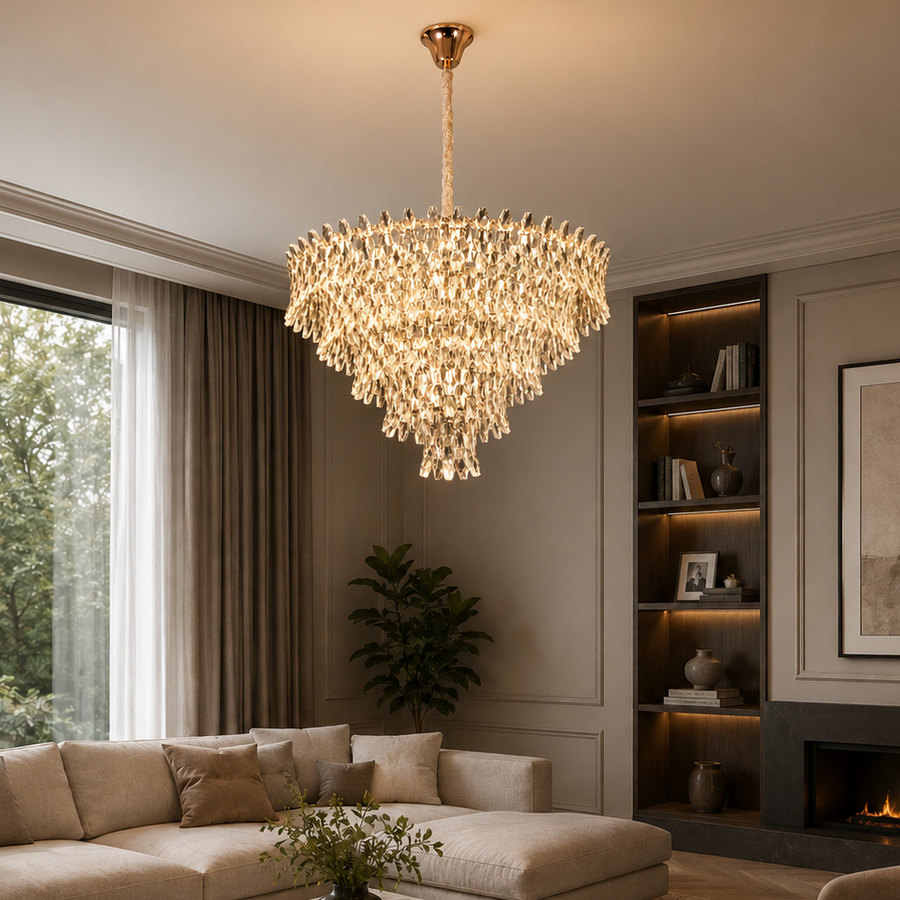 Candelabru Cristal KRAN Regalis, 18xE14, Inaltime Reglabila, Metal si Cristal, Auriu