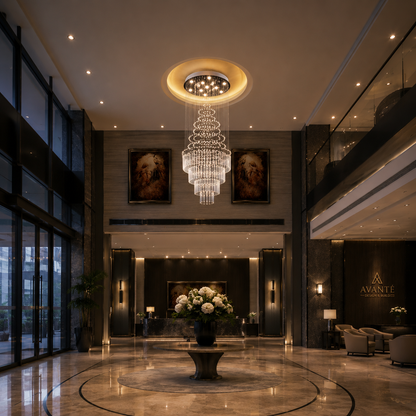 LED Crystal Chandelier 80W AUGUSTA Gold, Diameter 50cm, Height 200cm, Ladder Model