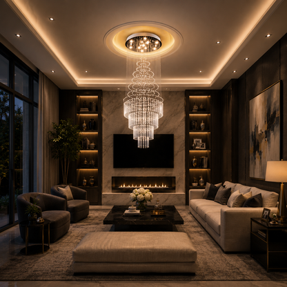 LED Crystal Chandelier 80W AUGUSTA Gold, Diameter 50cm, Height 200cm, Ladder Model
