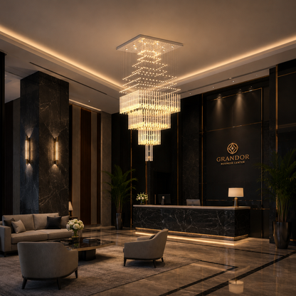 LED Crystal Chandelier 80W FLORENTIA Gold, Diameter 50cm, Height 200cm, Ladder Model