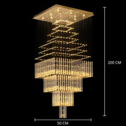 LED Crystal Chandelier 80W FLORENTIA Gold, Diameter 50cm, Height 200cm, Ladder Model