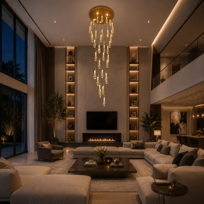 Suspended Crystal LED Chandelier, 39W, Justinian, Diameter 60cm, Adjustable Height, Gold, Metal and Crystal