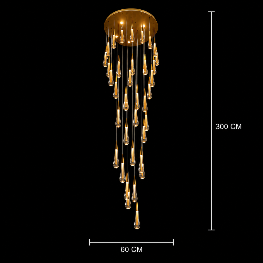 Suspended Crystal LED Chandelier, 39W, Justinian, Diameter 60cm, Adjustable Height, Gold, Metal and Crystal