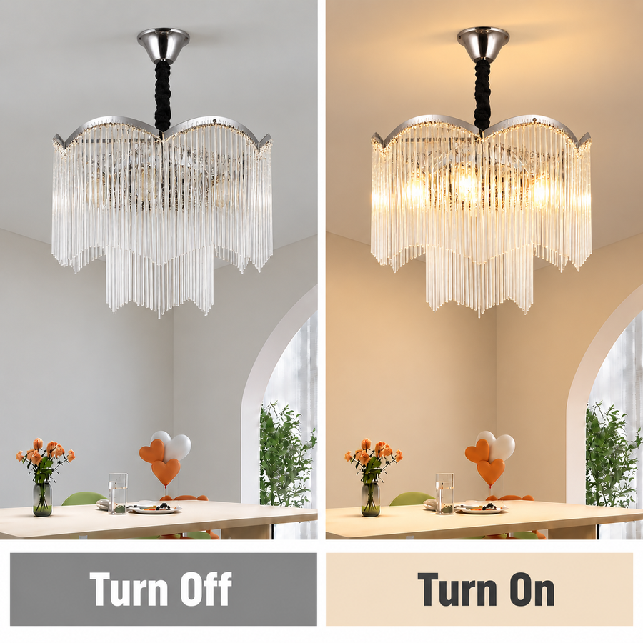 Candelabru Cristal MEKELLE Eleganza, 8x E14, Diametru 50cm, Metal si Cristal, Crom Lucios, Inaltime Reglabila