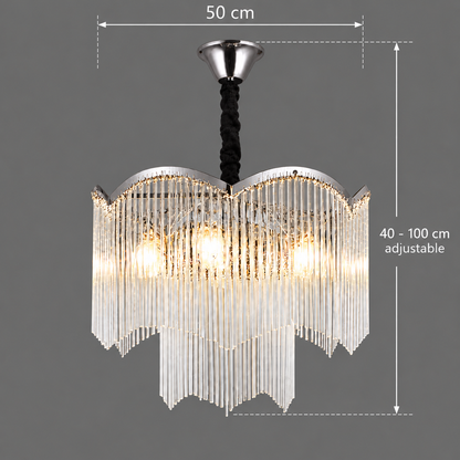 Candelabru Cristal MEKELLE Eleganza, 8x E14, Diametru 50cm, Metal si Cristal, Crom Lucios, Inaltime Reglabila