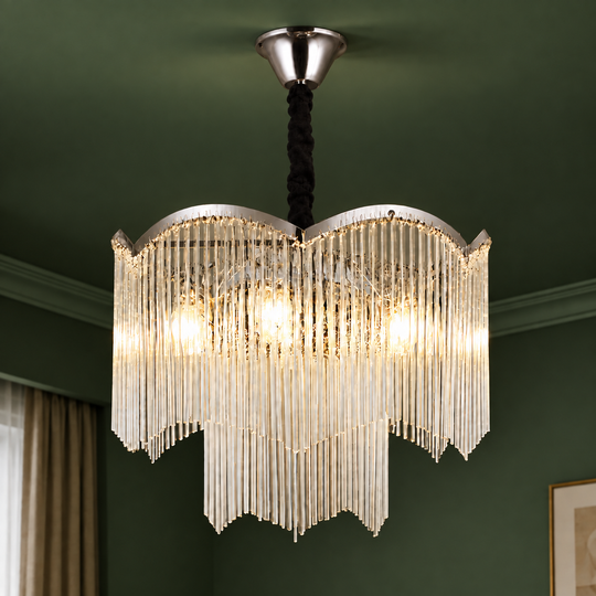 MEKELLE Magno Crystal Chandelier, 10x E14, Diameter 60cm, Metal and Crystal, Shiny Chrome, Adjustable Height