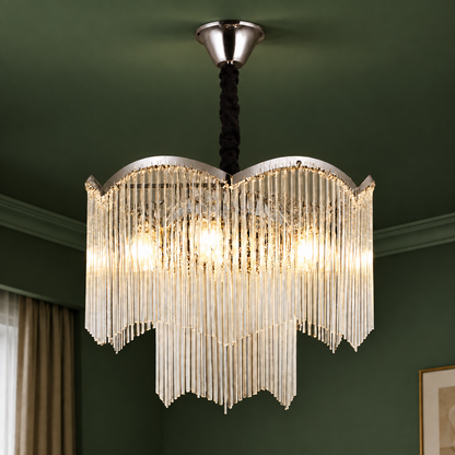 MEKELLE Magno Crystal Chandelier, 10x E14, Diameter 60cm, Metal and Crystal, Shiny Chrome, Adjustable Height