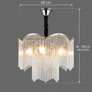 MEKELLE Magno Crystal Chandelier, 10x E14, Diameter 60cm, Metal and Crystal, Shiny Chrome, Adjustable Height