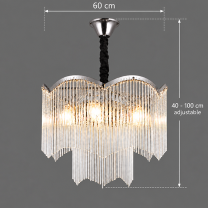 MEKELLE Magno Crystal Chandelier, 10x E14, Diameter 60cm, Metal and Crystal, Shiny Chrome, Adjustable Height